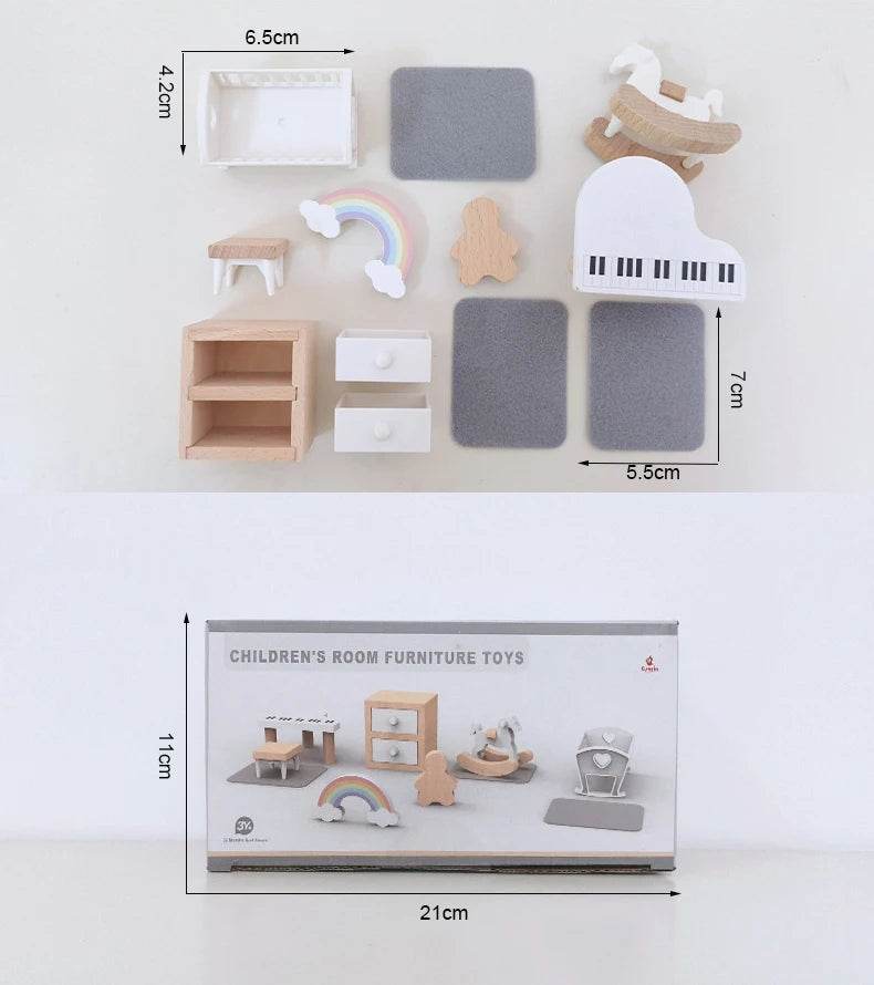 High-Quality Wooden Dollhouse Furniture Set Miniature Bedroom and Kitchen Accessories for Kids Aged 3 to 6 - ToylandEU