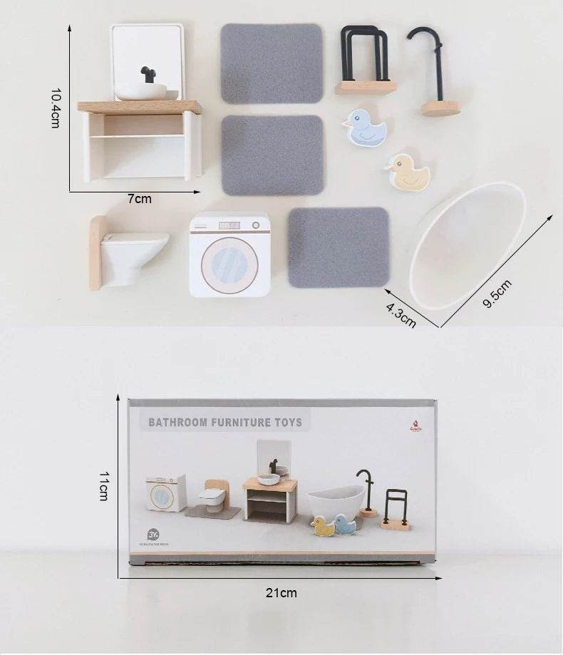 High-Quality Wooden Dollhouse Furniture Set Miniature Bedroom and Kitchen Accessories for Kids Aged 3 to 6 - ToylandEU