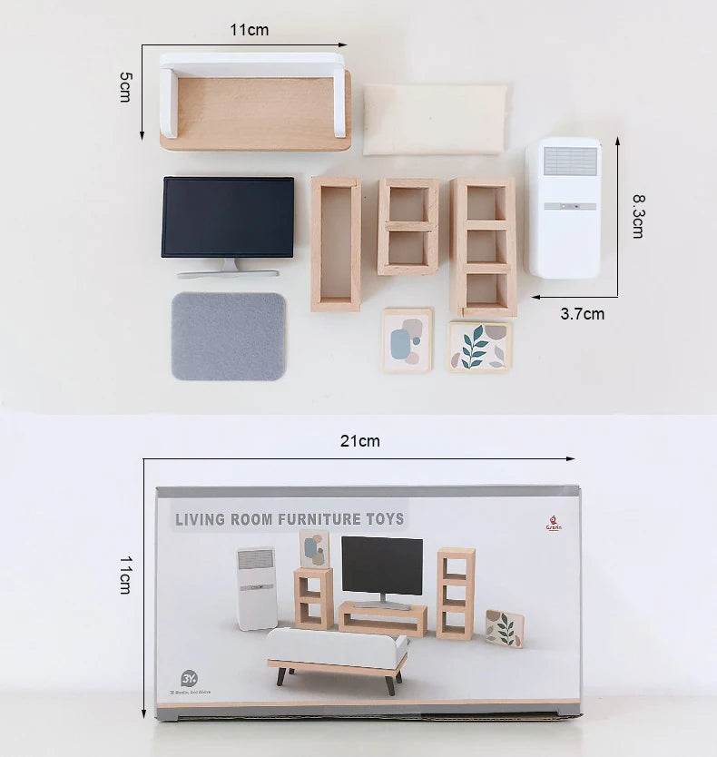 High-Quality Wooden Dollhouse Furniture Set Miniature Bedroom and Kitchen Accessories for Kids Aged 3 to 6 - ToylandEU