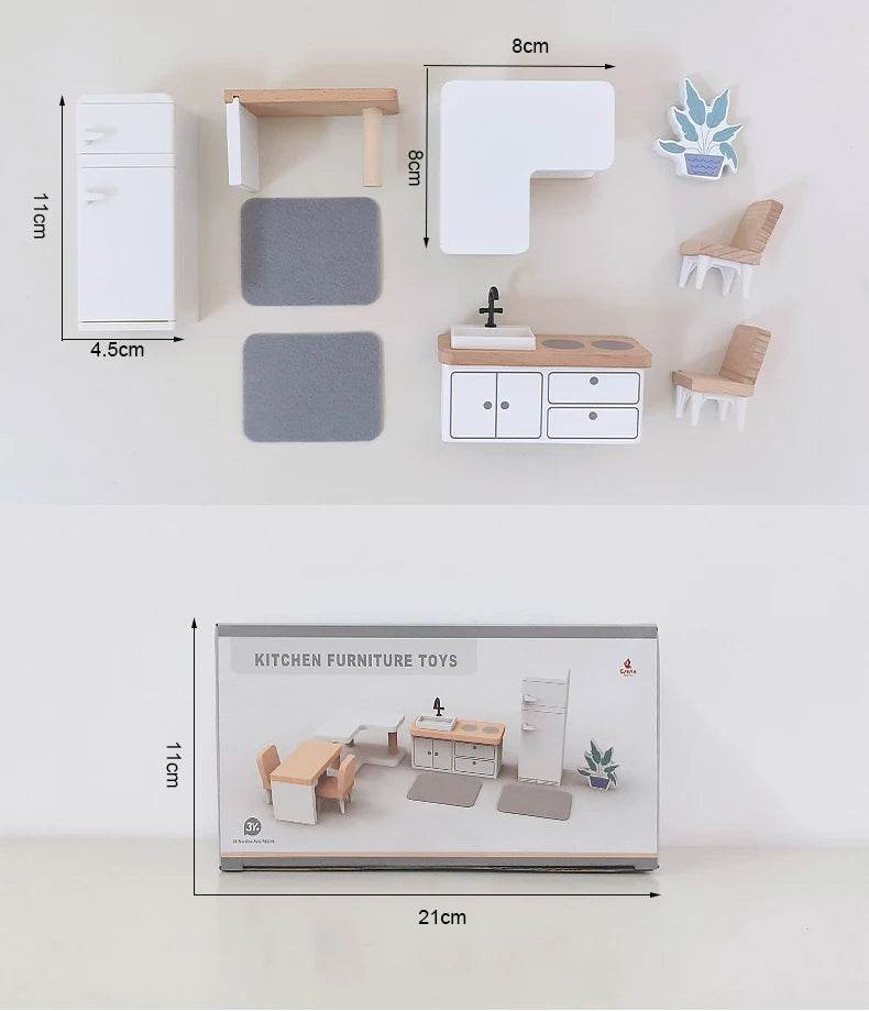 High-Quality Wooden Dollhouse Furniture Set Miniature Bedroom and Kitchen Accessories for Kids Aged 3 to 6 - ToylandEU