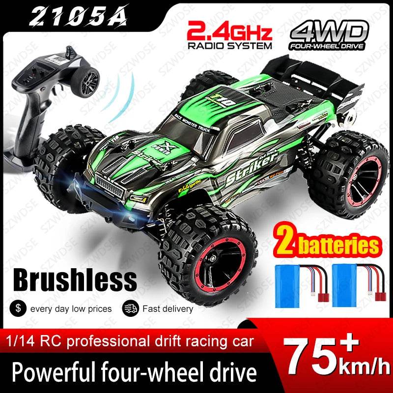 High-Speed 1:14 4WD Brushless RC Drift Monster Truck - HAIBOXING 2105A Dual-Battery for Kids and WLtoys 144001 Comparison - ToylandEU