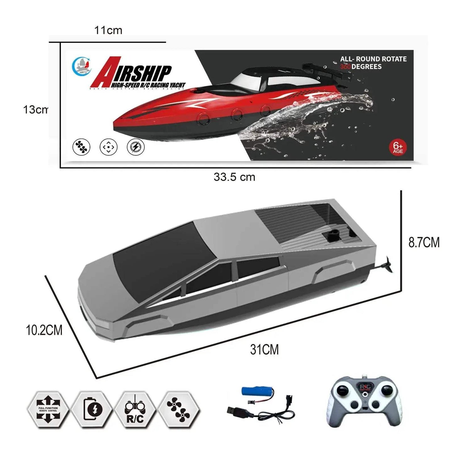 High Speed RC Boat 2.4GHz Waterproof Dual Motors Rechargeable Battery - ToylandEU