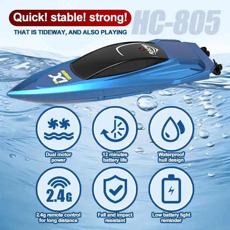 High Speed RC Boat With LED Lights Remote Control Toy - ToylandEU