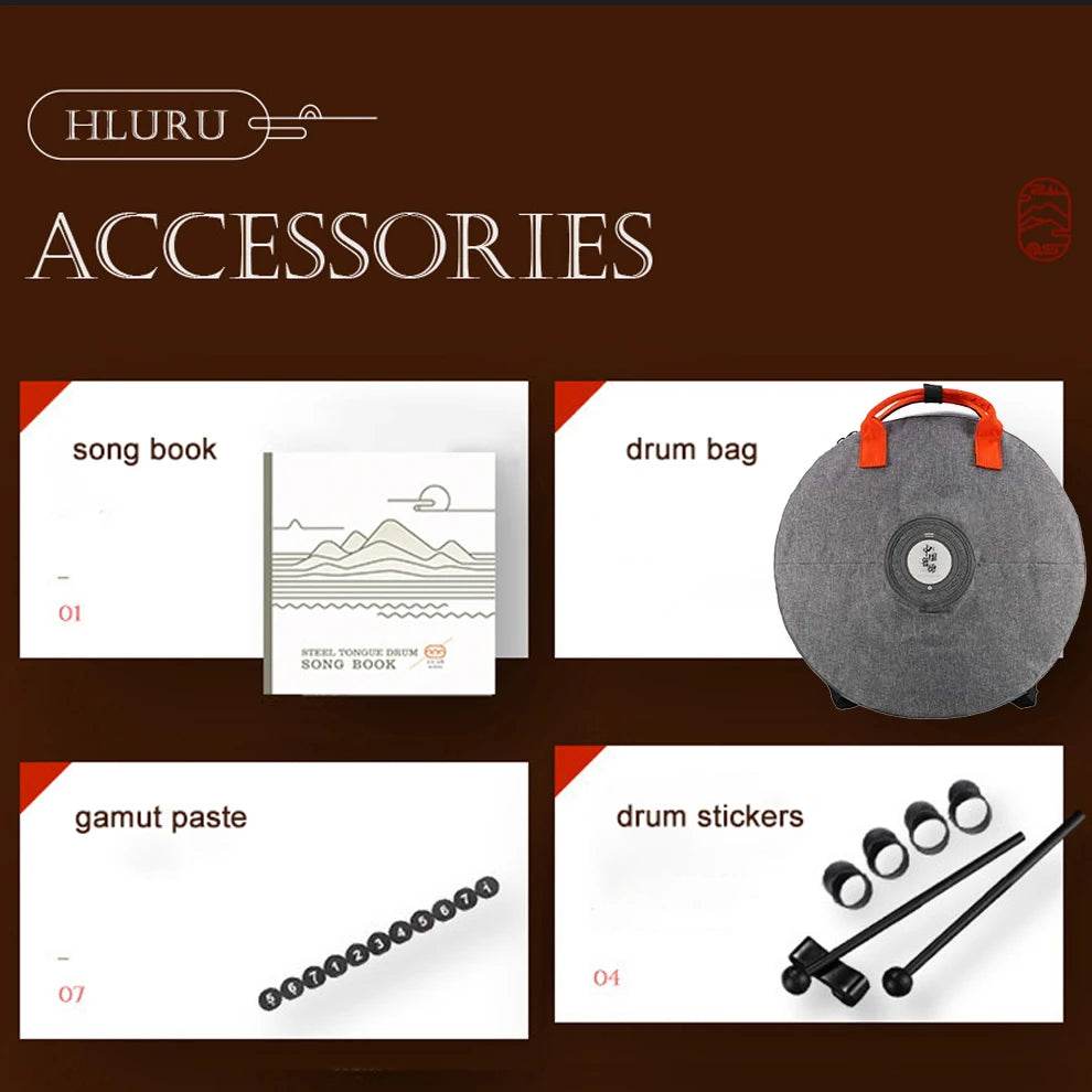 Hluru Music Drum 9 Notes Handpan 14 Inch D Minor Steel Tongue Drum Yoga Meditation Percussion Instrument - ToylandEU