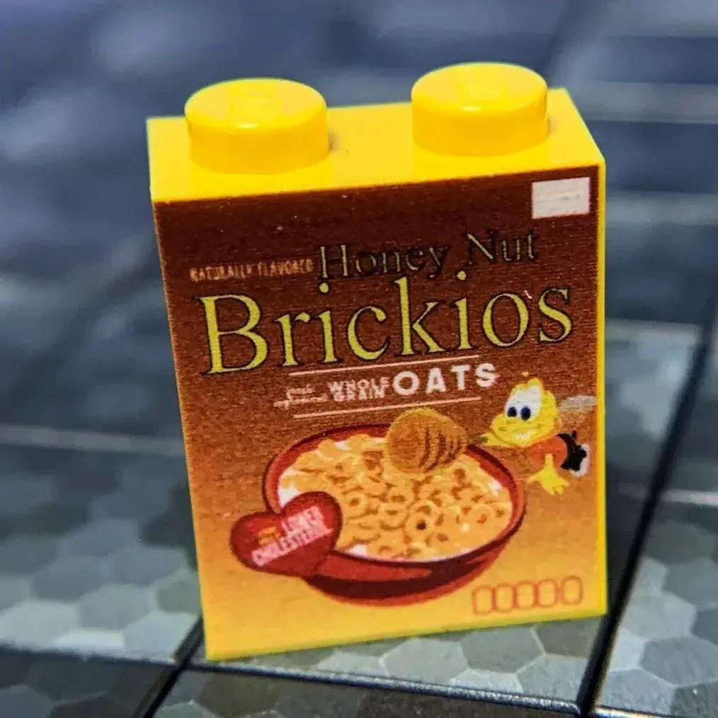 Honey Nut Brickios Cereal Custom Printed 1x2x2 Brick made using LEGO part - B3 Customs - ToylandEU