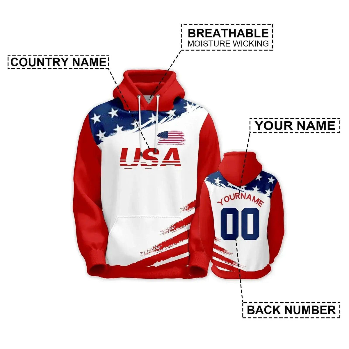  USA Unisex Custom Name And Number Hoodie, Pullover Sweatshirt, Basketball Fan Gift, Streetwear -  ToylandEU™