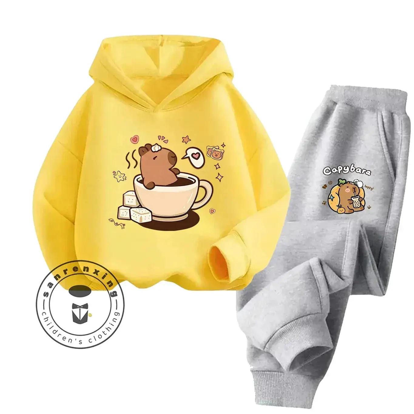  2D Capybara Hoodie Set 2025 New Print Cartoon Fashion Casual Kids Teens Boys Girls Hot Sale Autumn Winter -  ToylandEU™