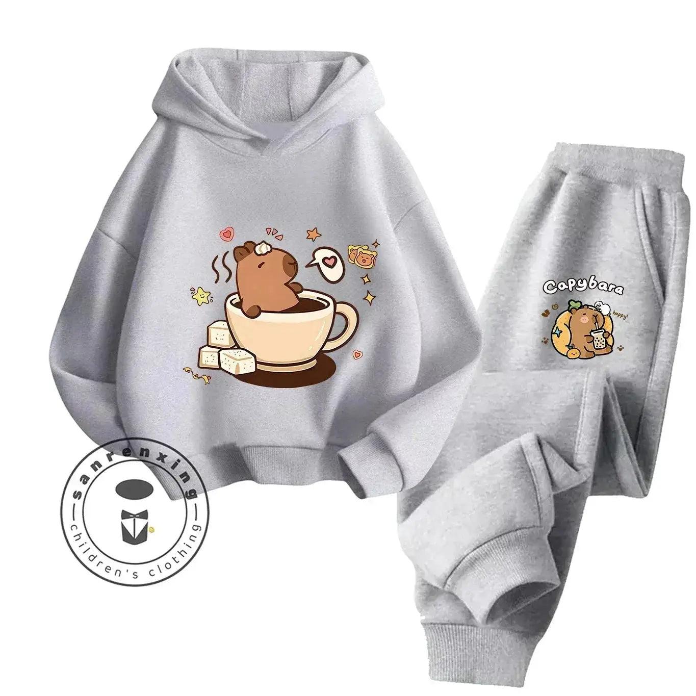  2D Capybara Hoodie Set 2025 New Print Cartoon Fashion Casual Kids Teens Boys Girls Hot Sale Autumn Winter -  ToylandEU™