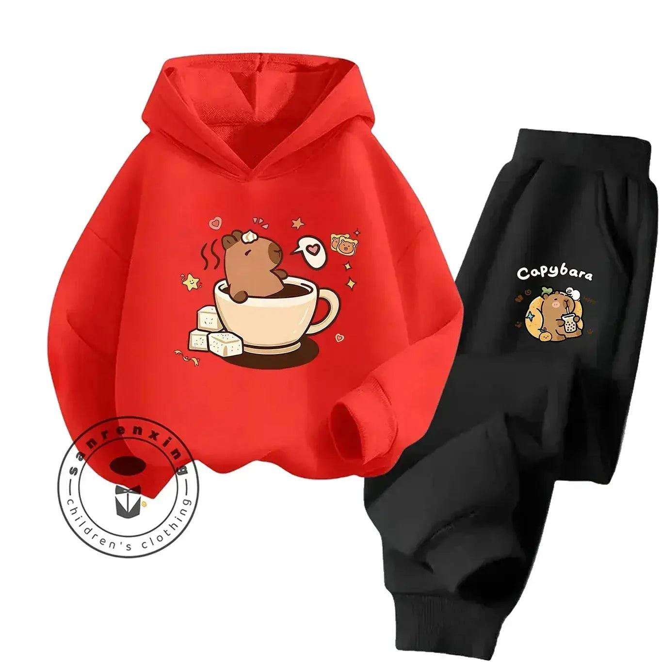  2D Capybara Hoodie Set 2025 New Print Cartoon Fashion Casual Kids Teens Boys Girls Hot Sale Autumn Winter -  ToylandEU™