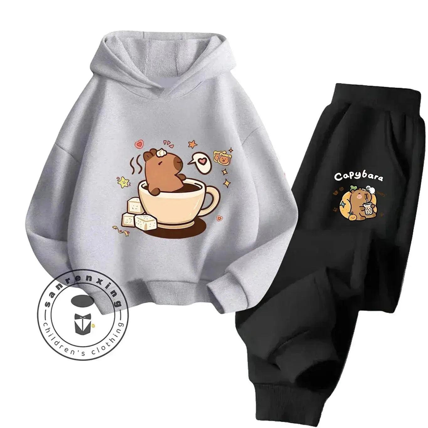  2D Capybara Hoodie Set 2025 New Print Cartoon Fashion Casual Kids Teens Boys Girls Hot Sale Autumn Winter -  ToylandEU™