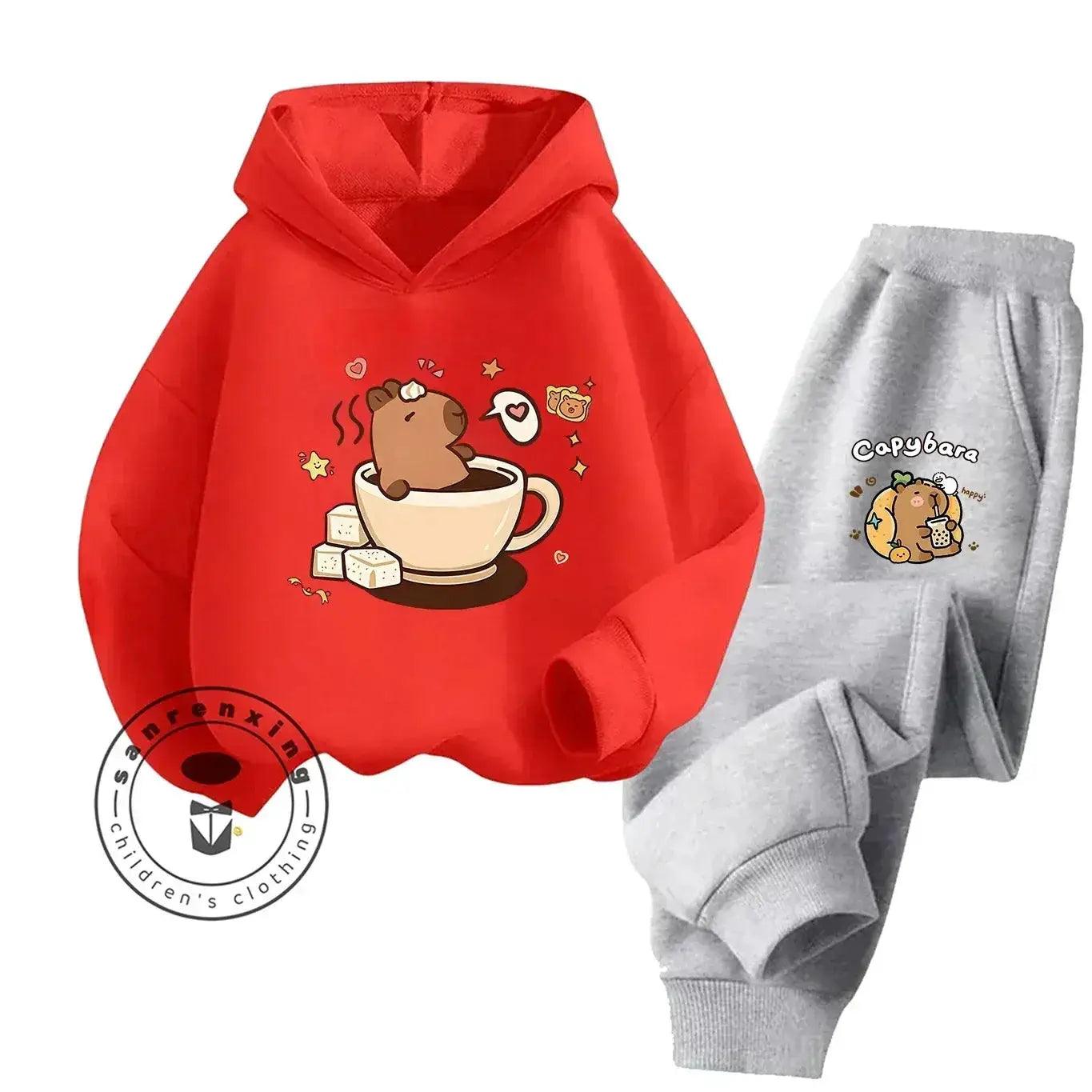  2D Capybara Hoodie Set 2025 New Print Cartoon Fashion Casual Kids Teens Boys Girls Hot Sale Autumn Winter -  ToylandEU™