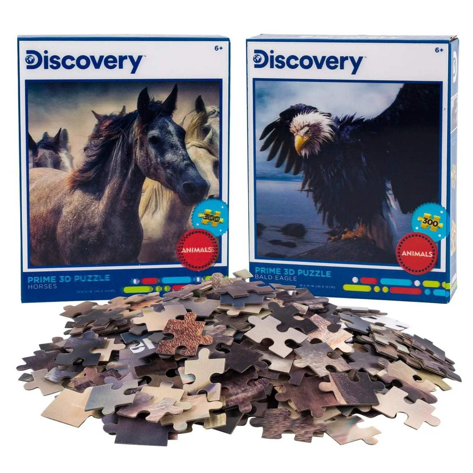 Horses & Bald Eagle Set of 2 300 Piece Lenticular Jigsaw Puzzles Prime 3D - Puzzle Merchant