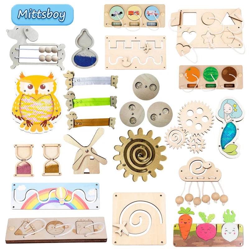 Montessori Busy Board DIY Accessories Early Learning Toy Matching Puzzle Kindergarten Education Hourgla Shoe Maze Brain Game Toy - ToylandEU