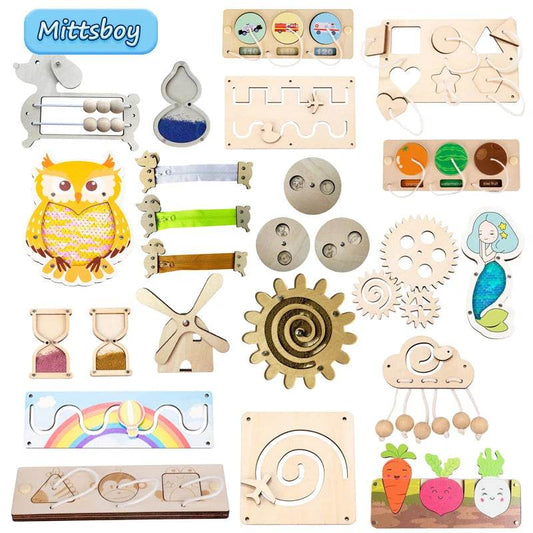 Montessori Busy Board DIY Accessories Early Learning Toy Matching Puzzle Kindergarten Education Hourgla Shoe Maze Brain Game Toy - ToylandEU