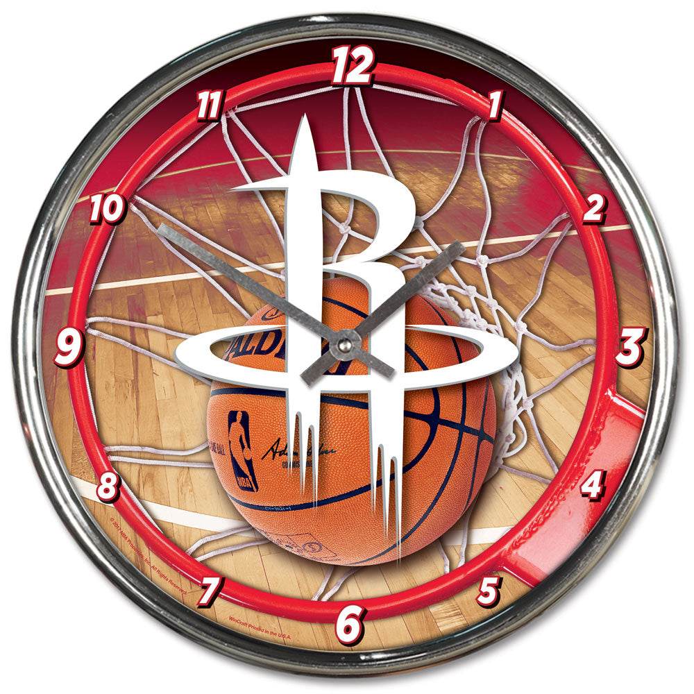 Houston Rockets Chrome Round Wall Clock Metal Hands - ToylandEU