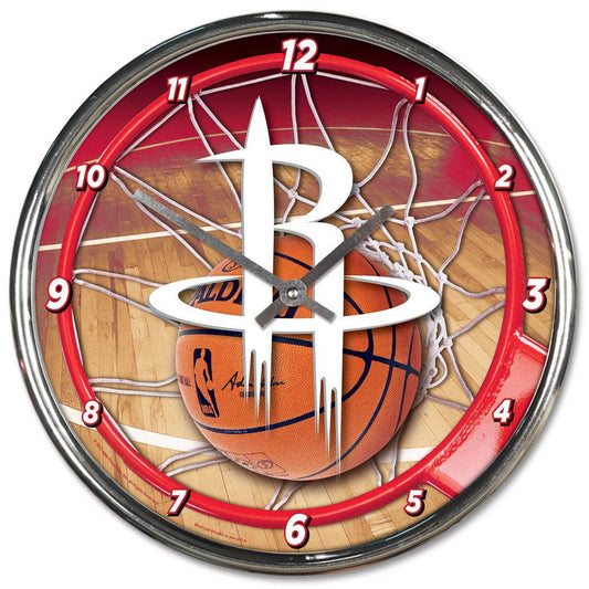 Houston Rockets Chrome Round Wall Clock Metal Hands - ToylandEU