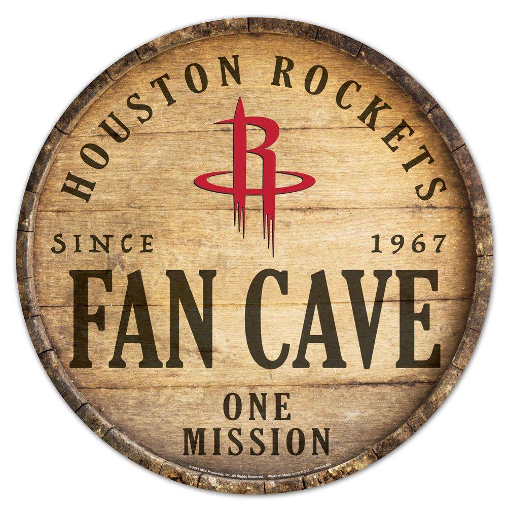 Houston Rockets Wood Sign 14 Inch Round Barrel Top Design - ToylandEU