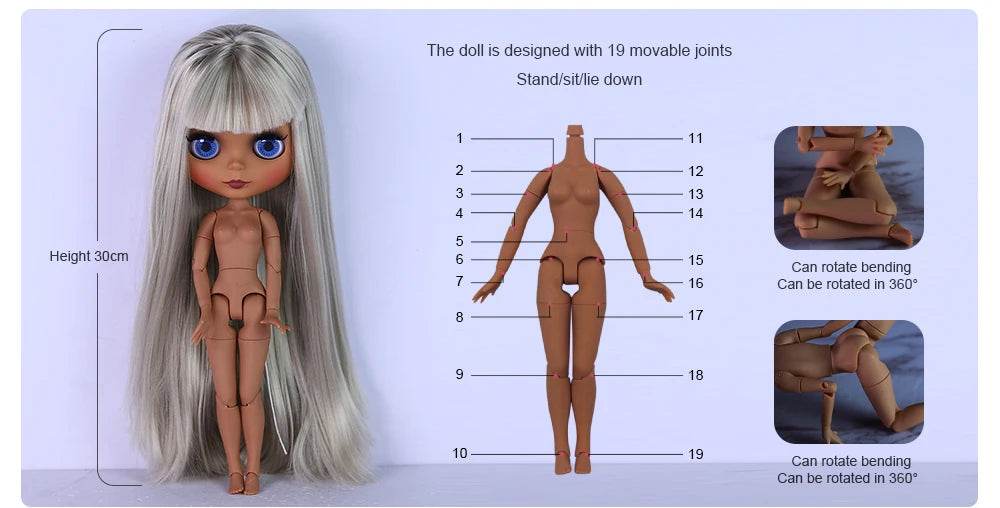 ICY DBS Blyth 1/6 Doll 30cm Black Skin Matte Face Cute Set BJD Full SD - ToylandEU