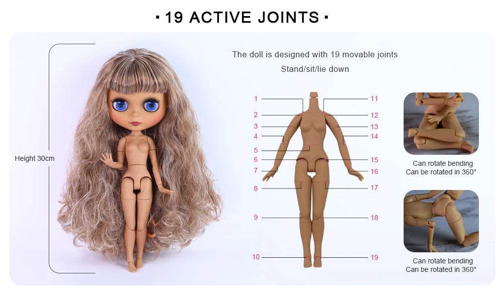 ICY DBS Blyth Doll 1/6 Joint 30cm Black Skin Matte Face Fashion Set Doll BJD Toy Gift - ToylandEU