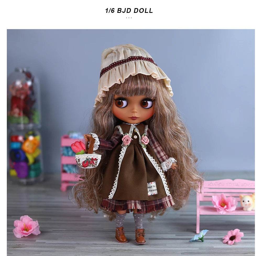 ICY DBS Blyth Doll 1/6 Joint 30cm Black Skin Matte Face Fashion Set Doll BJD Toy Gift - ToylandEU