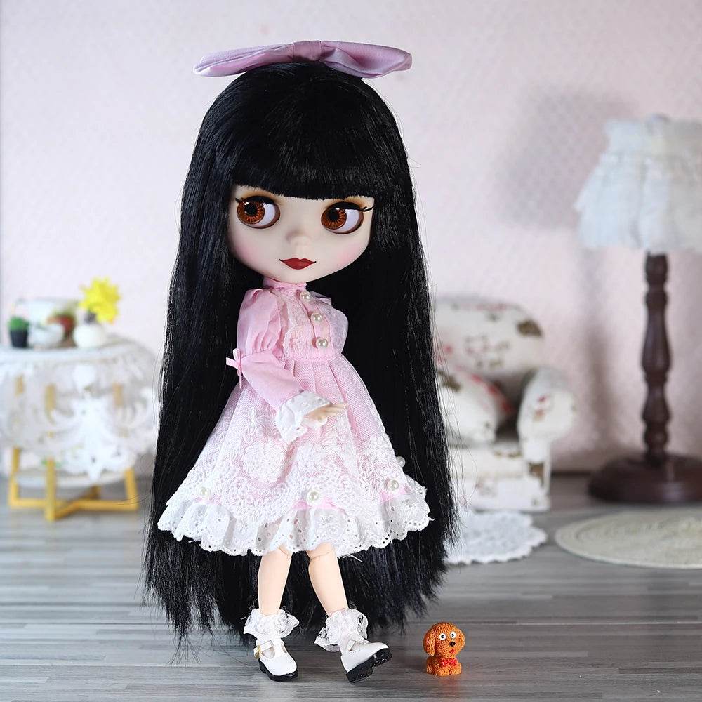 ICY DBS Blyth Doll 1/6 Joint 30cm White Skin Black Hair Set Doll BJD Toy - ToylandEU