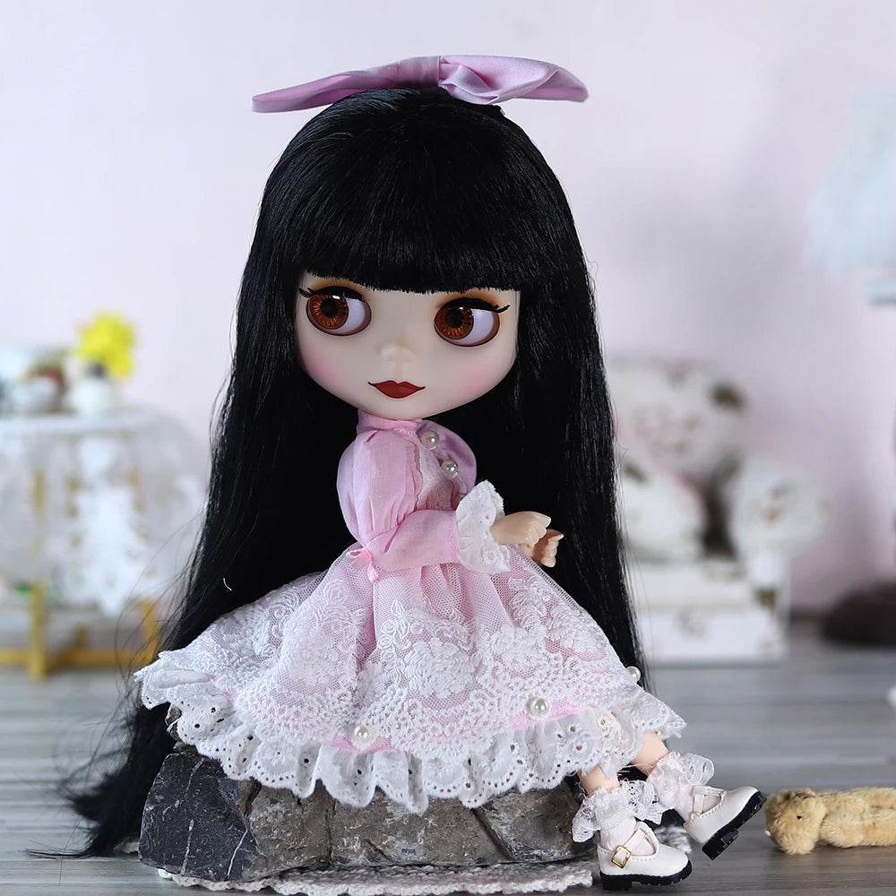 ICY DBS Blyth Doll 1/6 Joint 30cm White Skin Black Hair Set Doll BJD Toy - ToylandEU