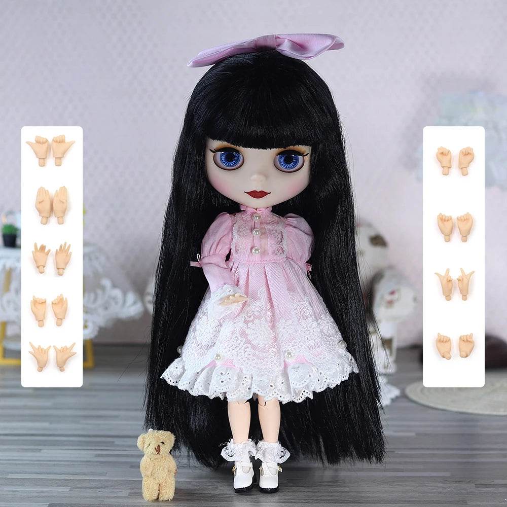 ICY DBS Blyth Doll 1/6 Joint 30cm White Skin Black Hair Set Doll BJD Toy - ToylandEU