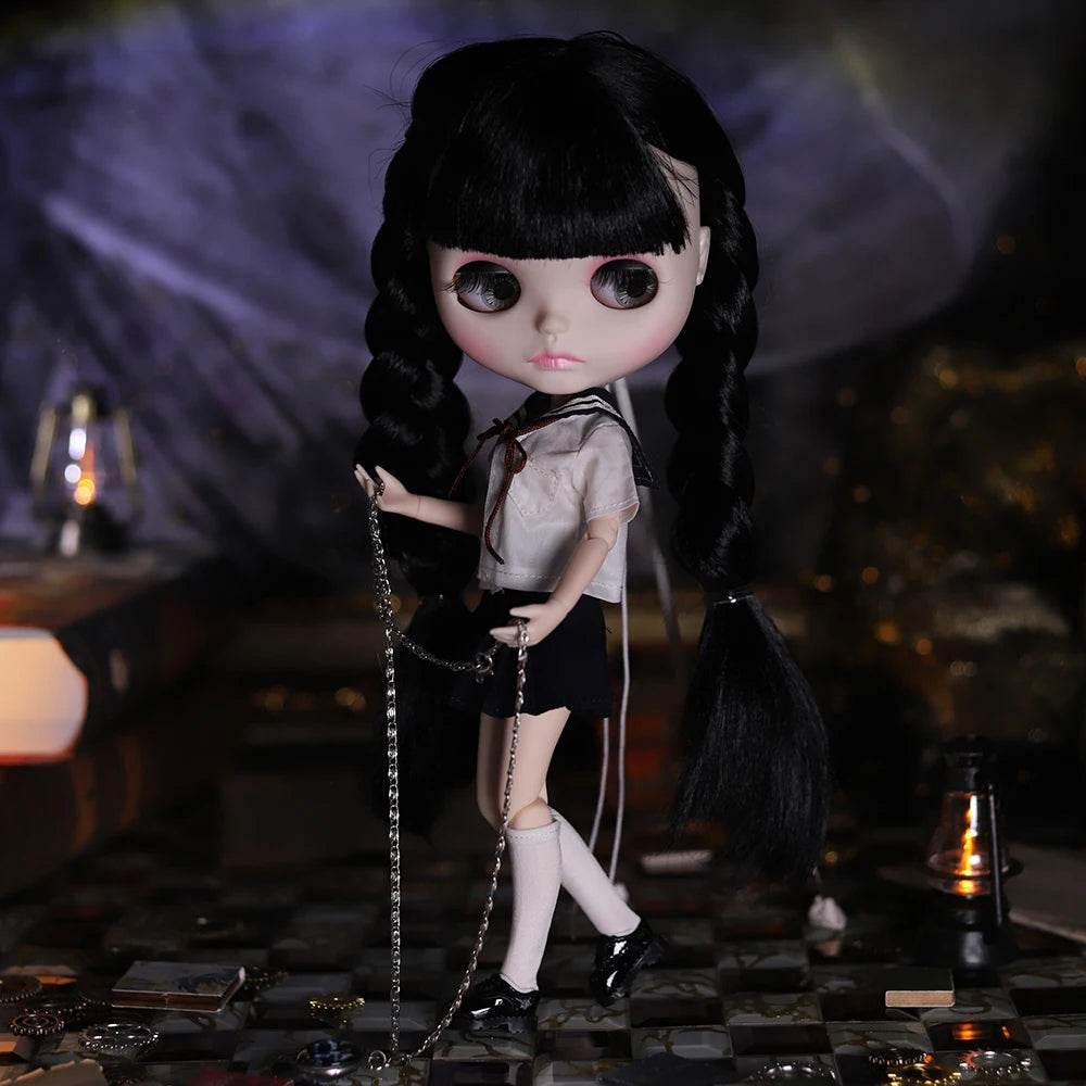 ICY DBS Blyth Doll 1/6 Joint Body 30cm Black Hair Black Eyelids Fashion Gift - ToylandEU