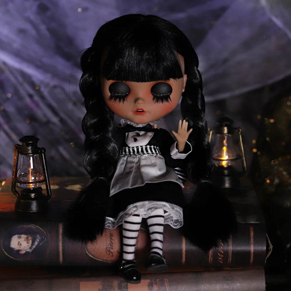 ICY DBS Blyth Doll 1/6 Joint Body 30cm Black Hair Black Eyelids Fashion Gift - ToylandEU