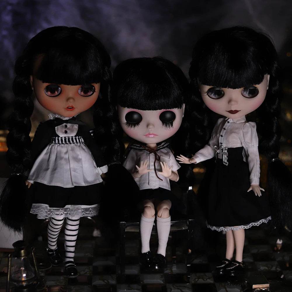 ICY DBS Blyth Doll 1/6 Joint Body 30cm Black Hair Black Eyelids Fashion Gift - ToylandEU