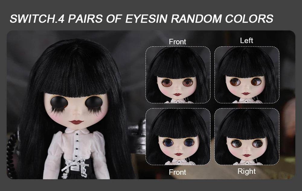 ICY DBS Blyth Doll 1/6 Joint Body 30cm Black Hair Black Eyelids Fashion Gift - ToylandEU