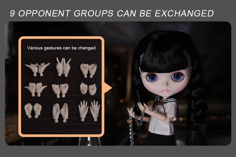 ICY DBS Blyth Doll 1/6 Joint Body 30cm Black Hair Black Eyelids Fashion Gift - ToylandEU