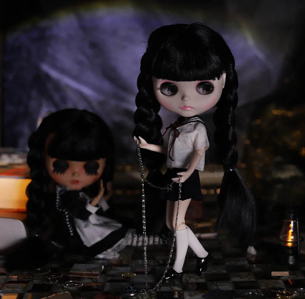 ICY DBS Blyth Doll 1/6 Joint Body 30cm Black Hair Black Eyelids Fashion Gift - ToylandEU