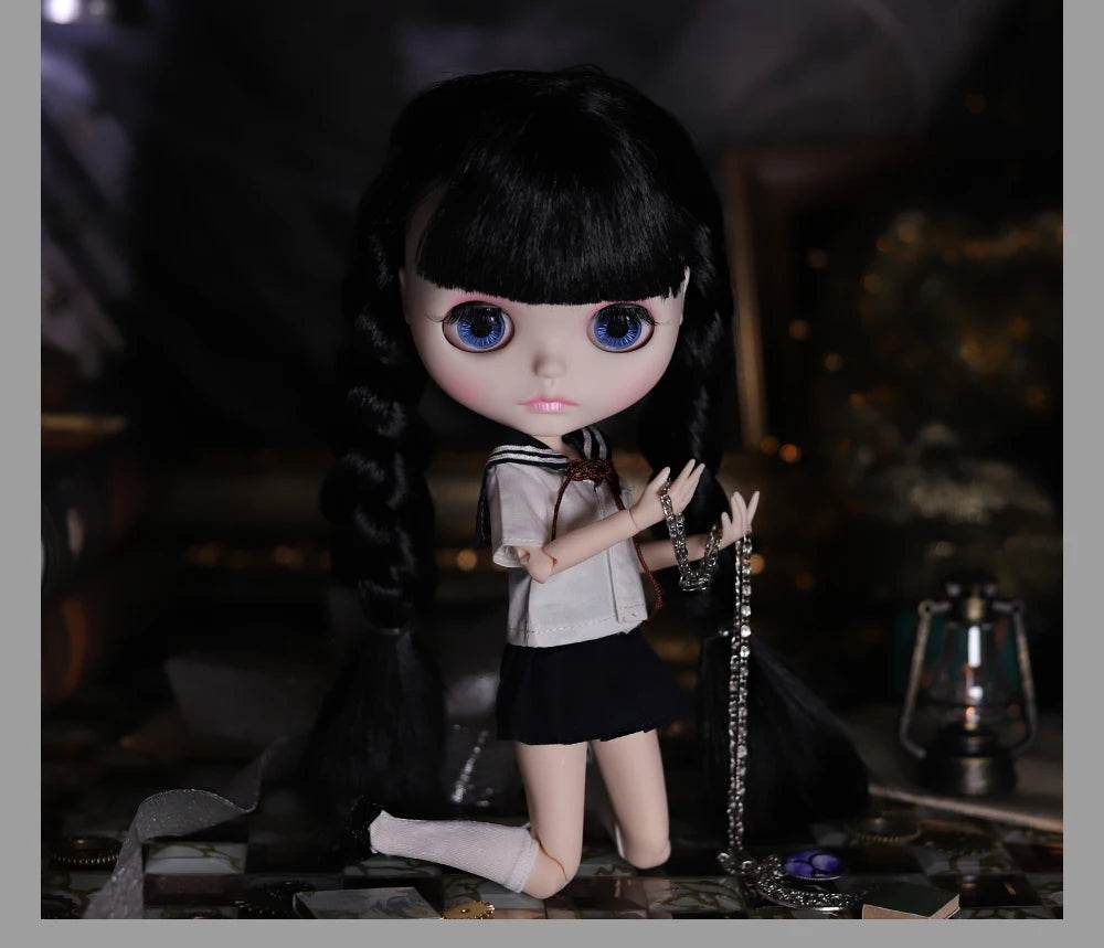 ICY DBS Blyth Doll 1/6 Joint Body 30cm Black Hair Black Eyelids Fashion Gift - ToylandEU