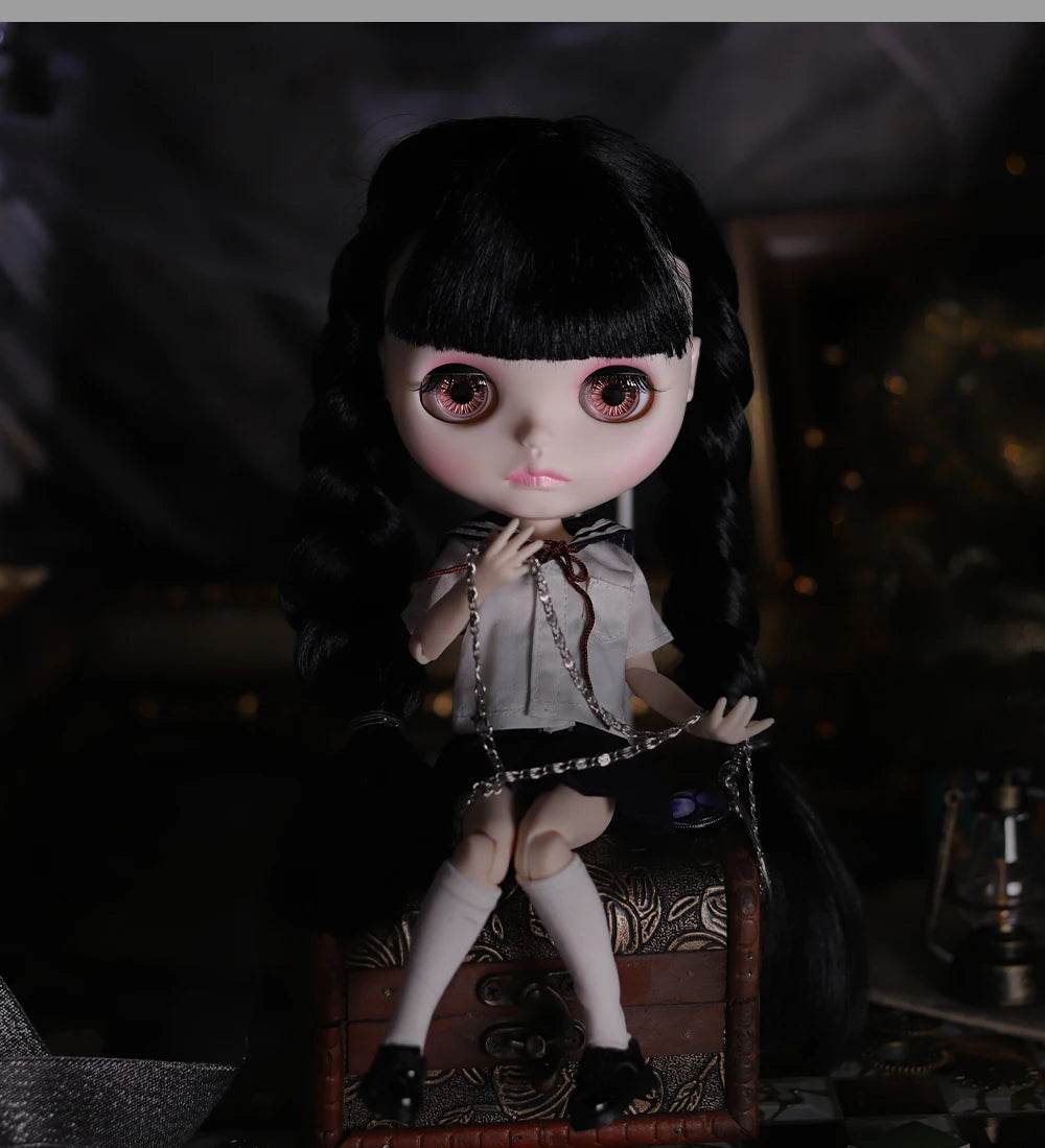 ICY DBS Blyth Doll 1/6 Joint Body 30cm Black Hair Black Eyelids Fashion Gift - ToylandEU