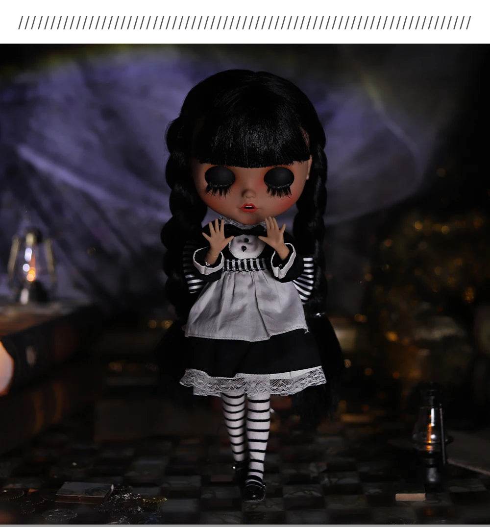 ICY DBS Blyth Doll 1/6 Joint Body 30cm Black Hair Black Eyelids Fashion Gift - ToylandEU