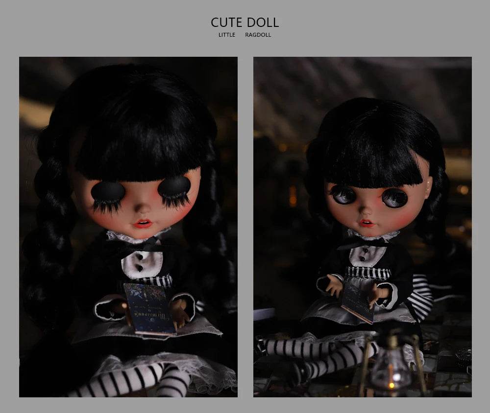 ICY DBS Blyth Doll 1/6 Joint Body 30cm Black Hair Black Eyelids Fashion Gift - ToylandEU