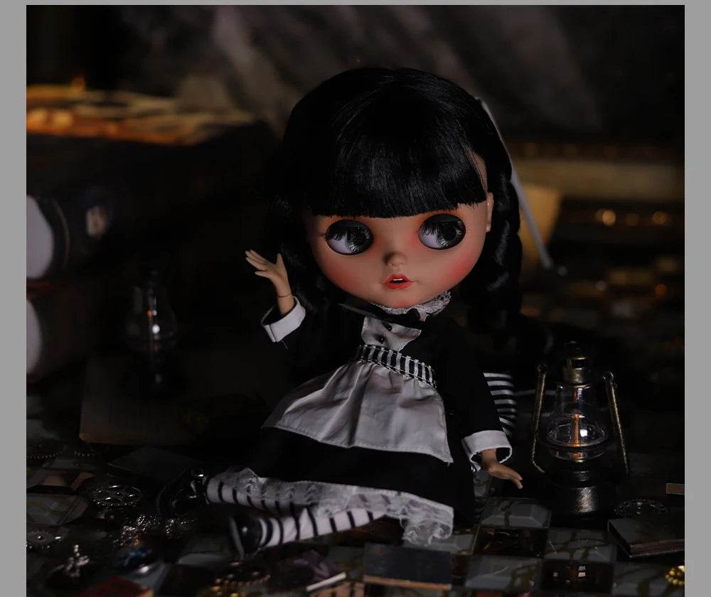 ICY DBS Blyth Doll 1/6 Joint Body 30cm Black Hair Black Eyelids Fashion Gift - ToylandEU