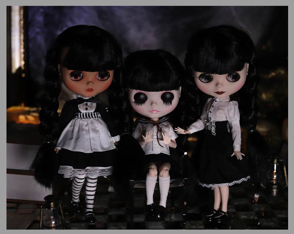 ICY DBS Blyth Doll 1/6 Joint Body 30cm Black Hair Black Eyelids Fashion Gift - ToylandEU