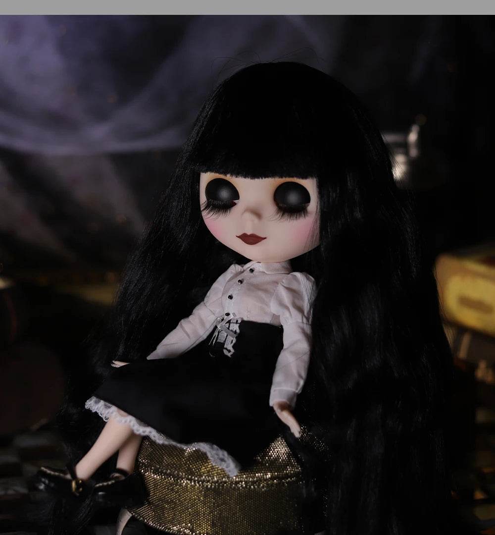 ICY DBS Blyth Doll 1/6 Joint Body 30cm Black Hair Black Eyelids Fashion Gift - ToylandEU
