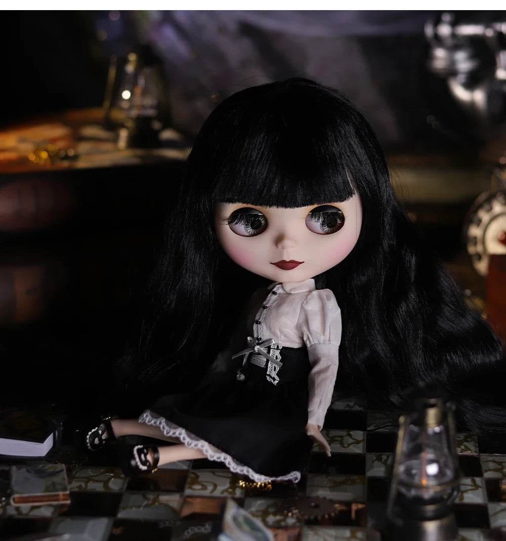 ICY DBS Blyth Doll 1/6 Joint Body 30cm Black Hair Black Eyelids Fashion Gift - ToylandEU