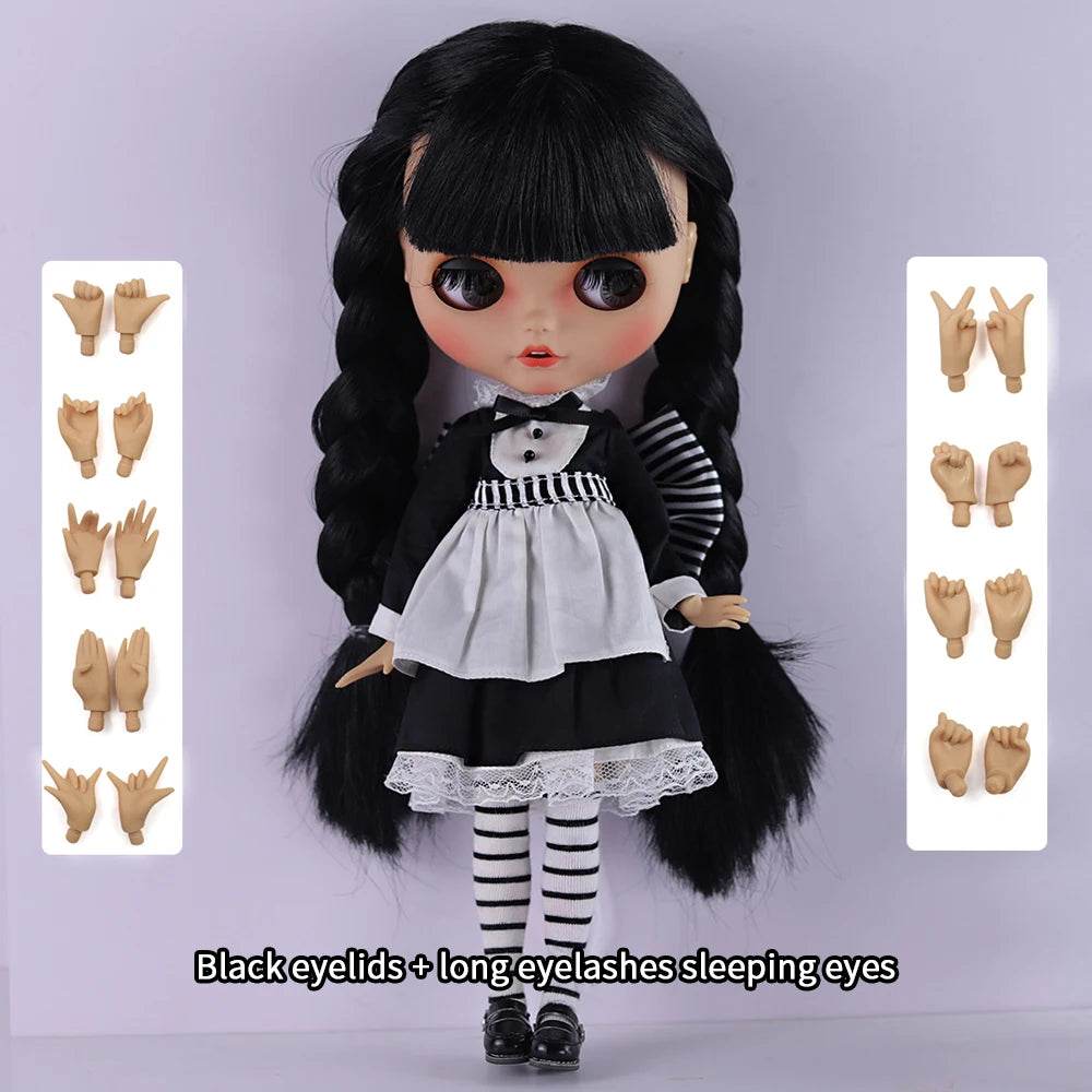 ICY DBS Blyth Doll 1/6 Joint Body 30cm Black Hair Black Eyelids Fashion Gift - ToylandEU