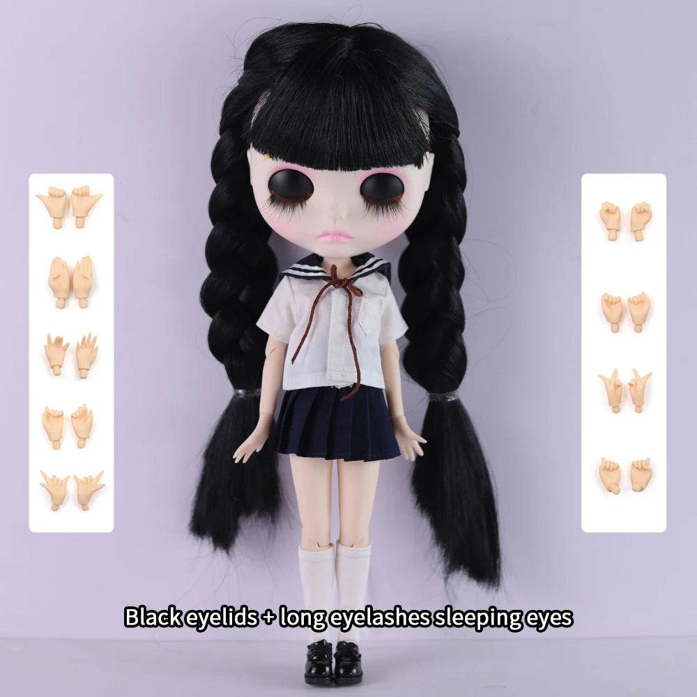 ICY DBS Blyth Doll 1/6 Joint Body 30cm Black Hair Black Eyelids Fashion Gift - ToylandEU