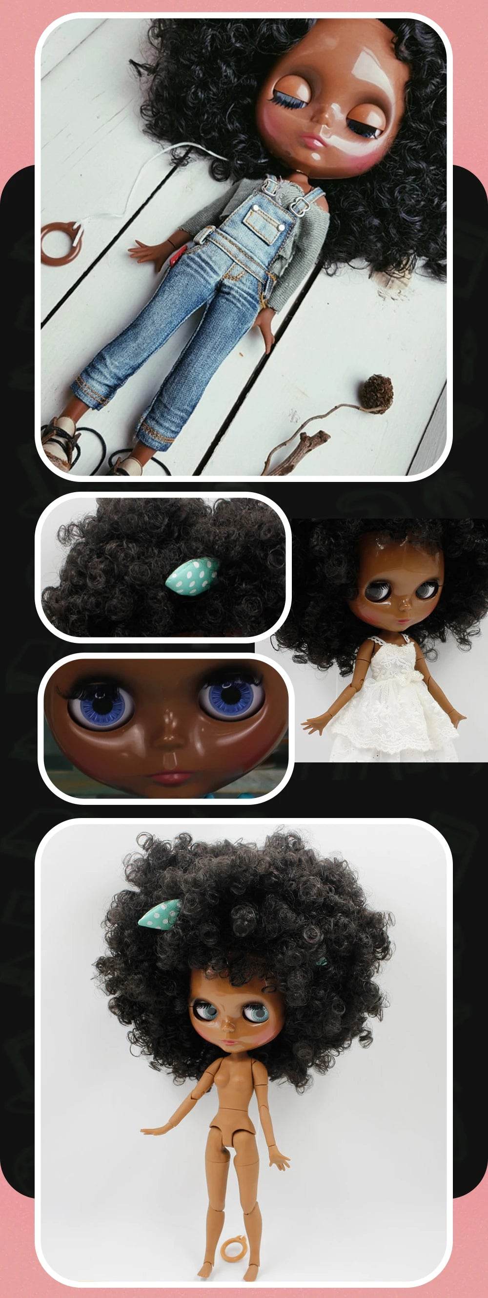 ICY DBS Blyth Doll Afro Curly Hair JOINT Body Super Black Skin 1/6 BJD Neo Ob24 Anime Girl - ToylandEU
