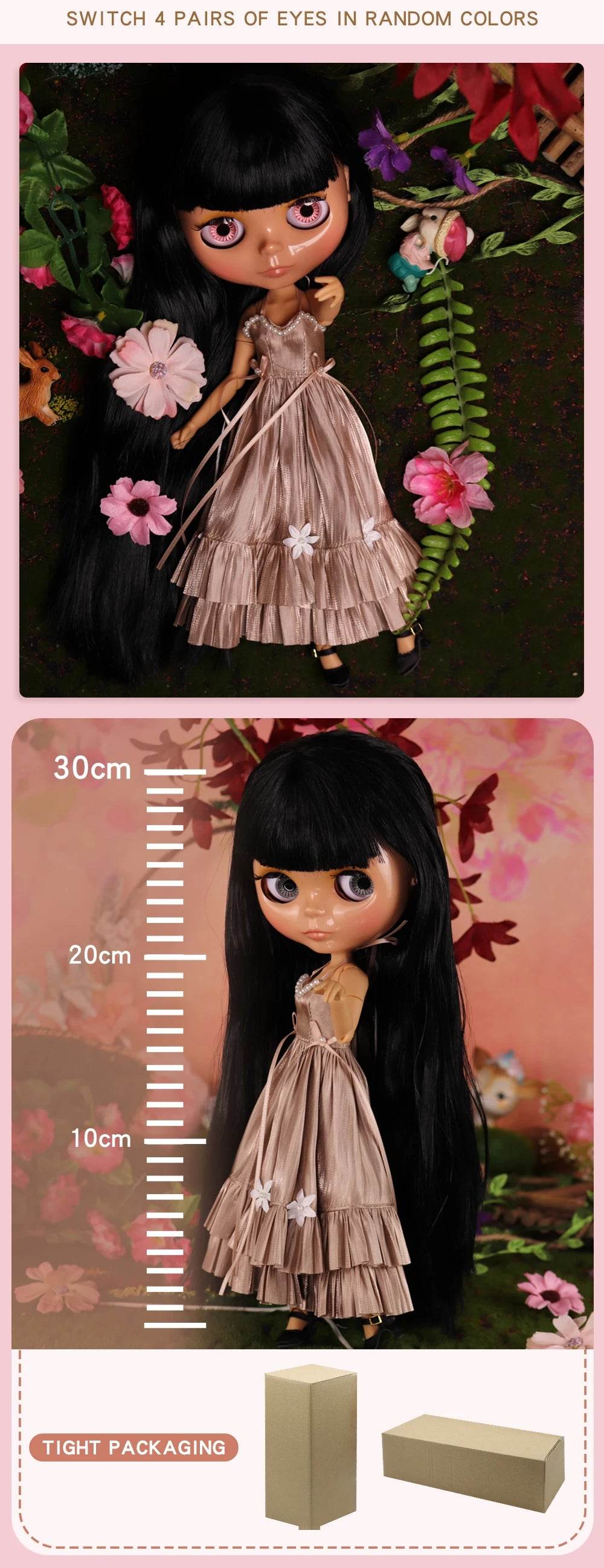 ICY DBS Blyth Doll Black Hair JOINT Body Tan Skin 1/6 BJD Neo Ob24 Anime Girl - ToylandEU