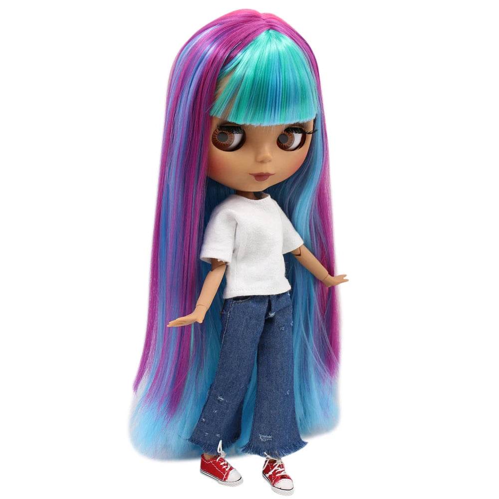 ICY DBS Blyth Doll No.BL7color Colorful Rainbow Hair Black Matte Face 1/6 BJD Anime Girl - ToylandEU