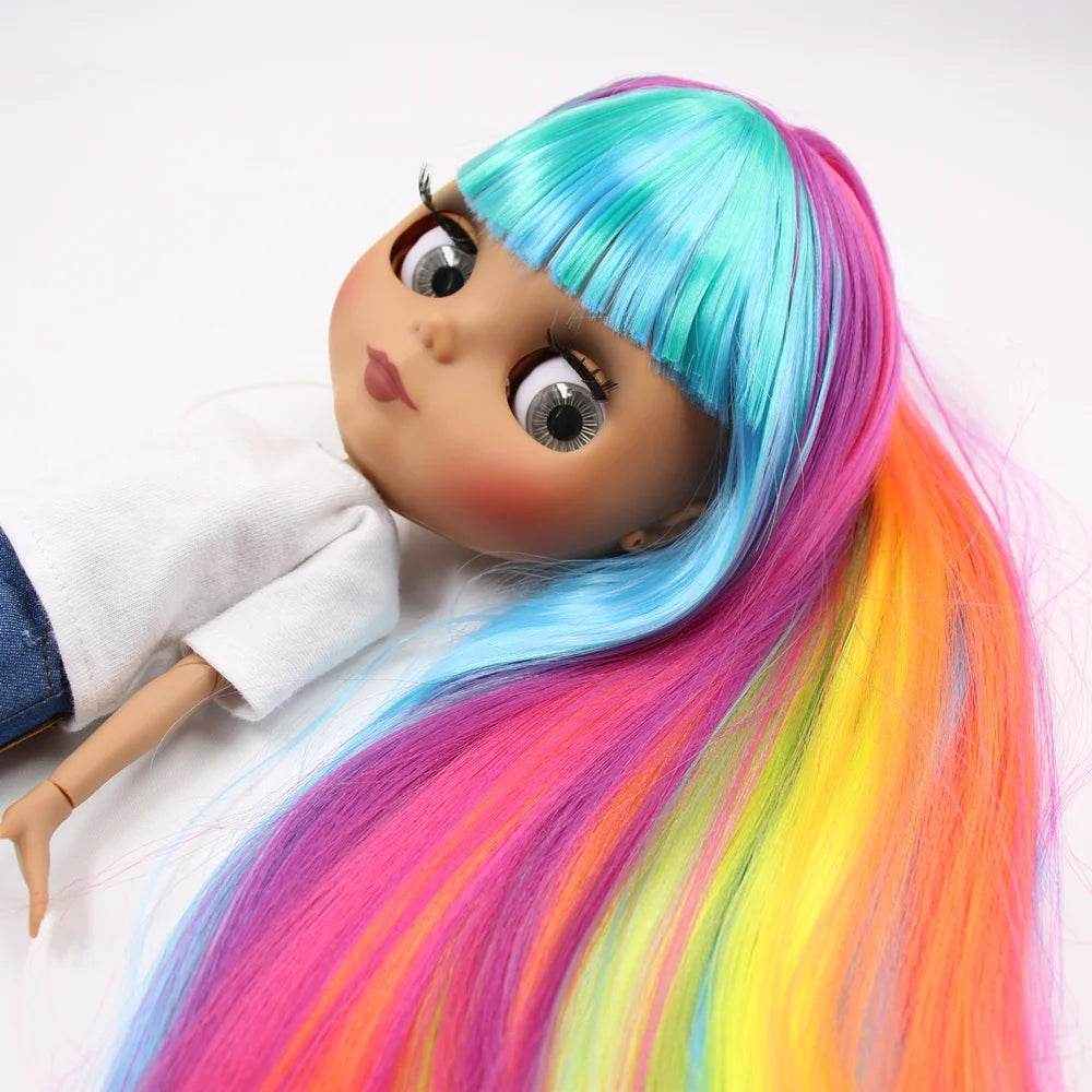 ICY DBS Blyth Doll No.BL7color Colorful Rainbow Hair Black Matte Face 1/6 BJD Anime Girl - ToylandEU
