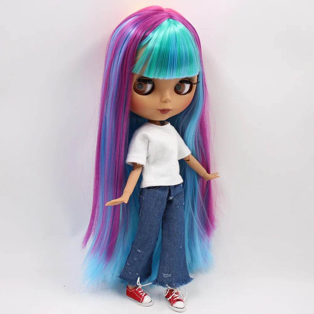 ICY DBS Blyth Doll No.BL7color Colorful Rainbow Hair Black Matte Face 1/6 BJD Anime Girl - ToylandEU