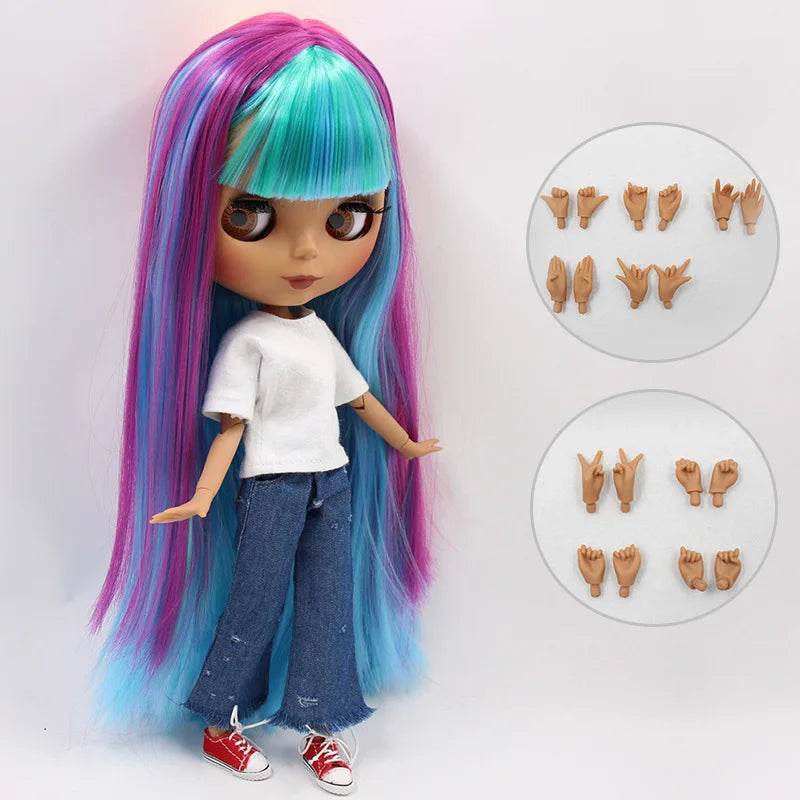 ICY DBS Blyth Doll No.BL7color Colorful Rainbow Hair Black Matte Face 1/6 BJD Anime Girl - ToylandEU