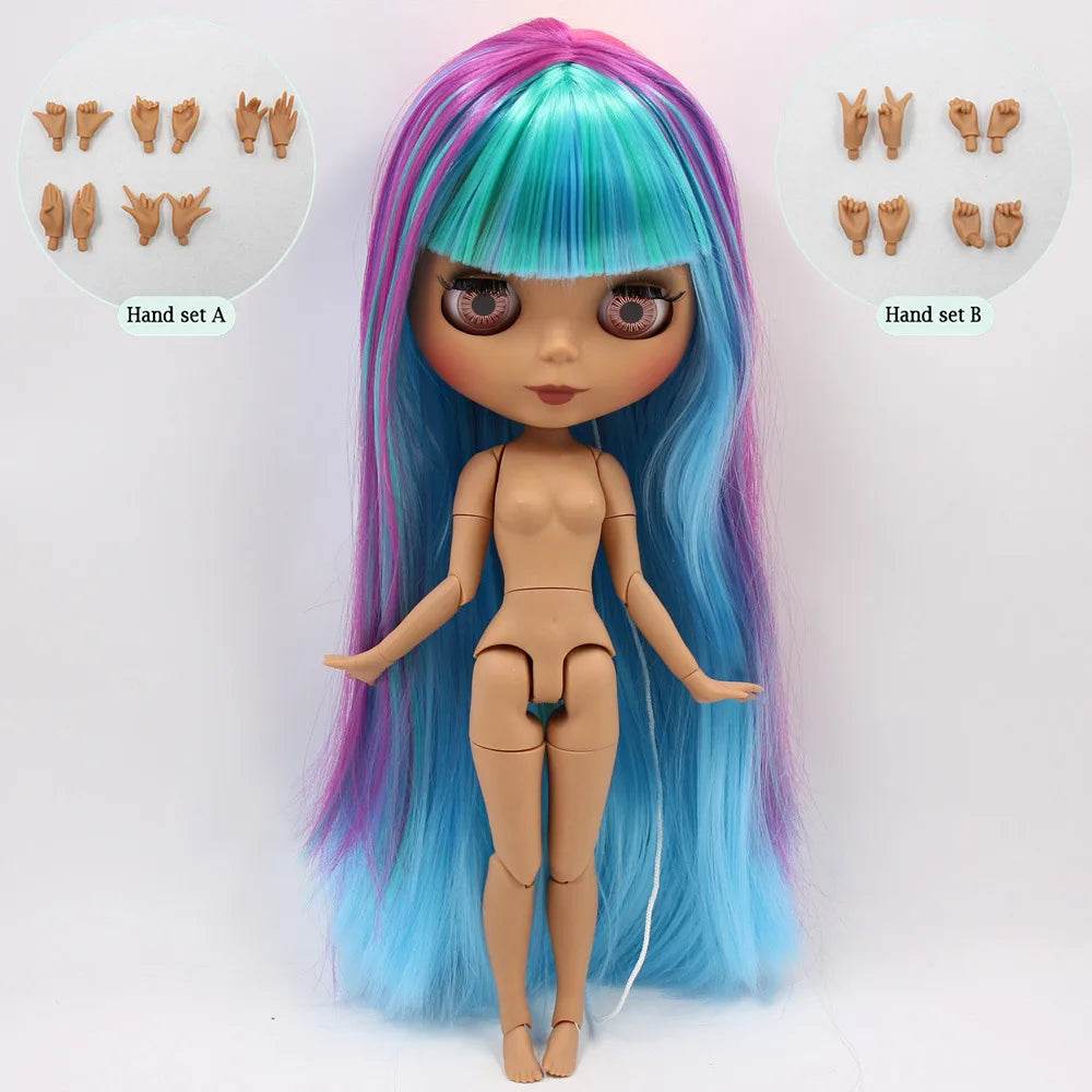 ICY DBS Blyth Doll No.BL7color Colorful Rainbow Hair Black Matte Face 1/6 BJD Anime Girl - ToylandEU